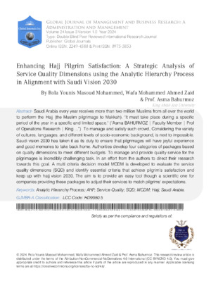 Enhancing Hajj Pilgrim Satisfaction: A Strategic Analysis of Service Quality Dimensions using the Analytic Hierarchy Process (AHP) in Alignment with Saudi Vision  2030