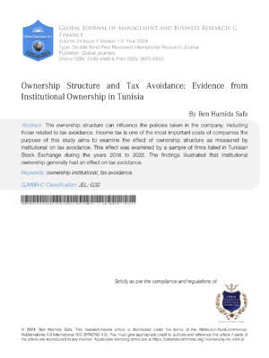 Ownership Structure and Tax Avoidance: Evidence from institutional  Ownership in Tunisia