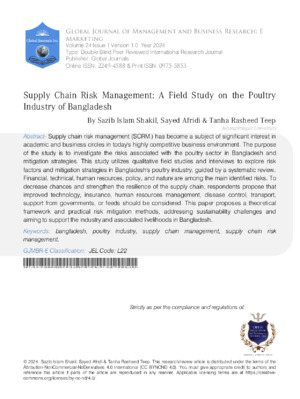 Supply Chain Risk Management: A Field Study on the Poultry Industry of Bangladesh