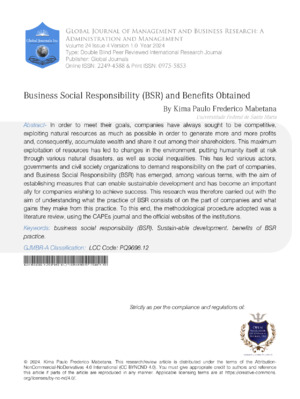 Business Social Responsibility (BSR) and Benefits obtained