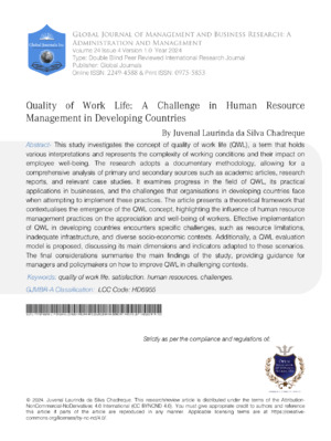 Quality of Work Life: A Challenge in Human Resource Management in Developing Countries