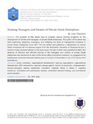 Training Managers and Owners of Private Greek Enterprises
