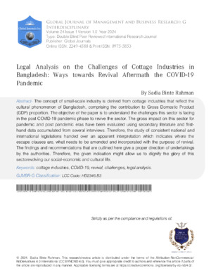 Legal Analysis on the Challenges of Cottage Industries in Bangladesh: Ways towards Revival aftermath the COVID-19 Pandemic
