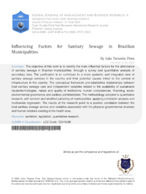 Influencing Factors for Sanitary Sewage in Brazilian Municipalities