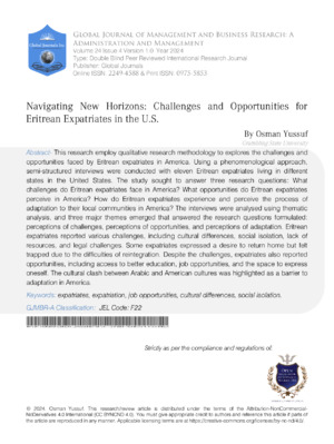 Navigating New Horizons: Challenges and Opportunities for Eritrean Expatriates in the U.S.