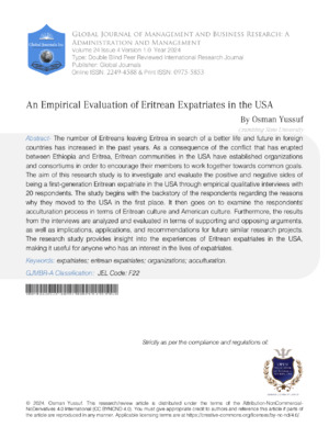 An Empirical Evaluation of Eritrean Expatriates in the USA