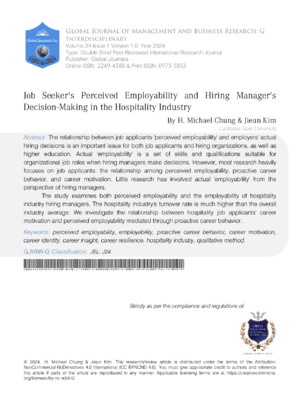 Job Seekers Perceived Employability and Hiring Managers Decisions in the Hospitality Industry