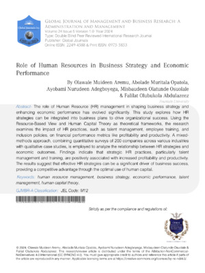 Role of Human Resources in Business Strategy and Economic Performance