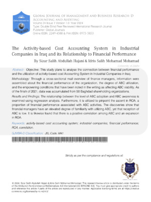 The Activity-Based Cost Accounting System in Industrial Companies in Iraq and Its Relationship to Financial Performance