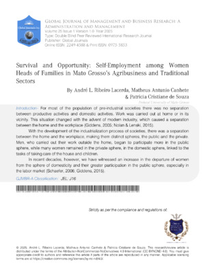 Survival and Opportunity: Self-Employment Among Women Heads of Families in Mato Grosso's Agribusiness and Traditional Sectors