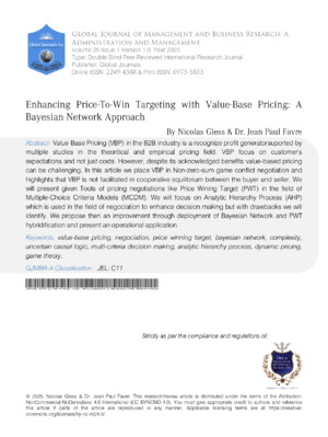 Enhancing Price-To-Win Targeting with Value-Base Pricing : A Bayesian Network  Approach
