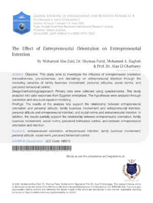 The Effect of Entrepreneurial Orientation on Entrepreneurial Intention