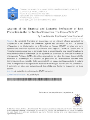 Analysis of the Financial and Economic Profitability of Rice Production in the Far North of Cameroon: The Case of SEMRY