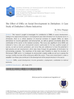 The Effect of SMEs on Social Development in Zimbabwe: A Case Study of Zimbabwe's Home Industries