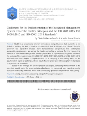 Challenges for the Implementation of the Integrated Management System under the Quality Principles and the ISO 9001:2015, ISO 14001:2015 and ISO 45001:2018 Standards