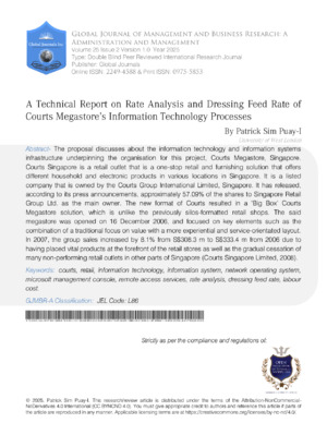 A Technical Report on Rate Analysis and Dressing Feed Rate of Courts Megastore's Information Technology Processes