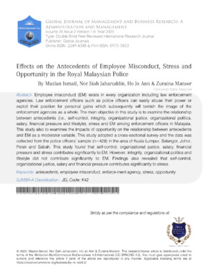 Effects on the Antecedents of Employee Misconduct Stress and Opportunity in the Royal Malaysian Police
