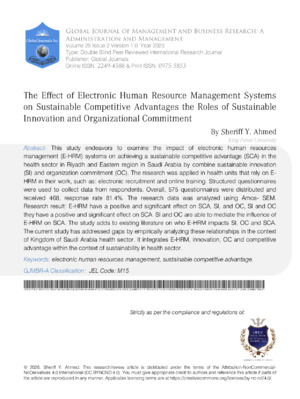 The Effect of Electronic Human Resource Management Systems on Sustainable Competitive Advantages: The Roles of Sustainable Innovation and Organizational Commitment