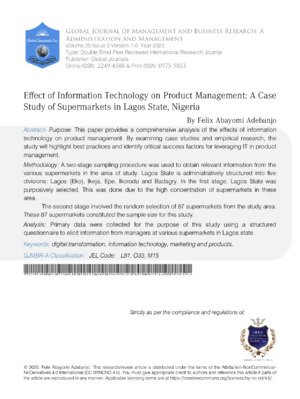 Effect of Information Technology on Product Management A Case Study of Supermarkets in Lagos State Nigeria