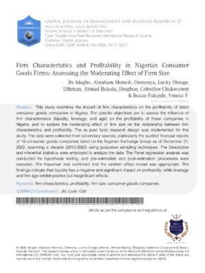 Firm Characteristics and Profitability in Nigerian Consumer Goods Firms: Assessing the Moderating Role of Firm Size