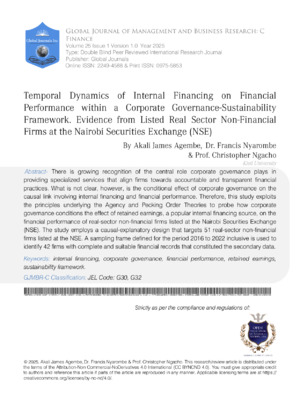 Temporal Dynamics of Internal Financing on Financial Performance Within a Corporate Governance Sustainability Framework: Evidence from Listed Real Sector Non-Financial Firms at the Nairobi Securities Exchange (NSE)