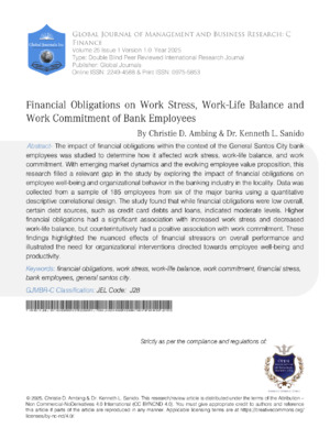 Financial Obligations on Work Stress, Work-Life Balance, and Work Commitment of Bank Employees