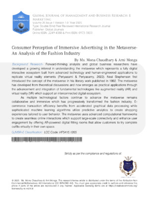 Consumer Perception of Immersive Advertising in the Metaverse-An Analysis of the Fashion Industry