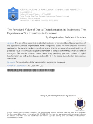 The Perceived Value of Digital Transformation in Businesses: The Experience of Six Executives in Cameroon