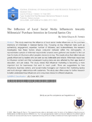 The Influence of Local Social Media Influencers Towards Millennials Purchase Intention in General Santos City