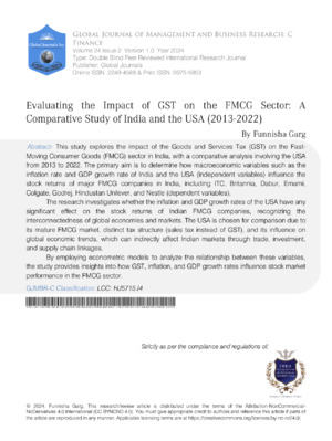 Evaluating the Impact of GST on the FMCG Sector: A Comparative Study of India and the USA (2013-2022)
