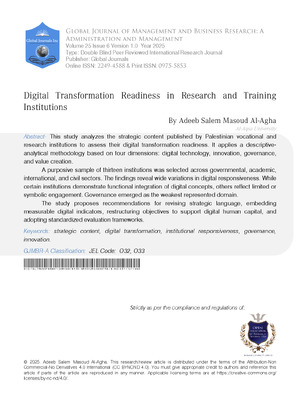 Digital Transformation Readiness in Research and Training  Institutions