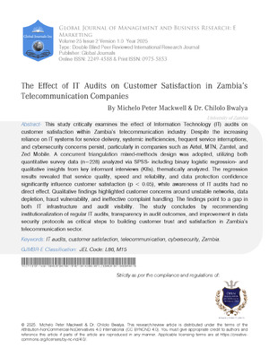 The Effect of IT Audits on Customer Satisfaction in Zambia's Telecommunication Companies