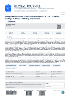 Energy Transition and Sustainable Development in GCC Countries: Strategic Pathways and Policy Implications