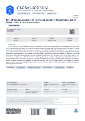 Role of Quality Assurance in Improving Quality of Higher Education in Sierra Leone: A Literature Review
