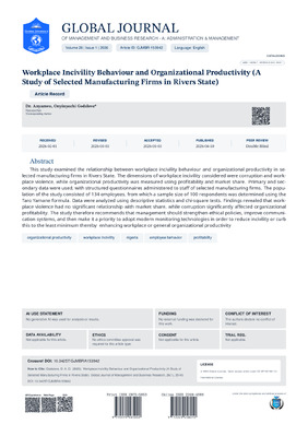 Workplace Incivility Behaviour and Organizational Productivity (A Study of Selected Manufacturing Firms in Rivers State)