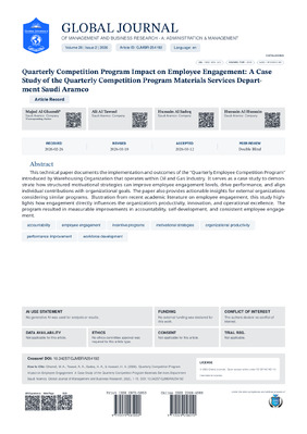 Quarterly Competition Program Impact on Employee Engagement: A Case Study of the Quarterly Competition Program Materials Services Department Saudi Aramco