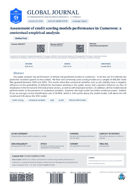 Assessment of Credit Scoring Models Performance in Cameroon: A Contextual Empirical Analysis