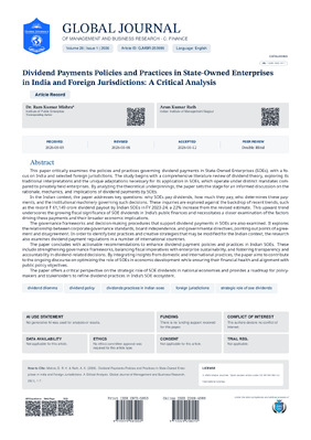 Dividend Payments Policies and Practices in State-Owned Enterprises in India and Foreign Jurisdictions: A Critical Analysis