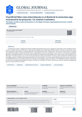 El perfil del líder como factor contingente en la adaptación de la estructura organizacional de los Proyectos: Un Análisis Cualitativo en América Latina