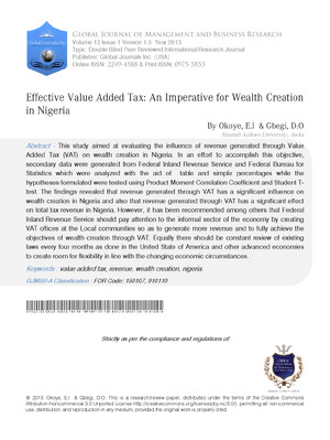 Effective Value Added Tax: An Imperative for Wealth Creation in Nigeria