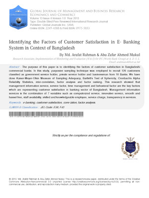 Identifying the Factors of Customer Satisfaction in E-Banking System in Context of Bangladesh