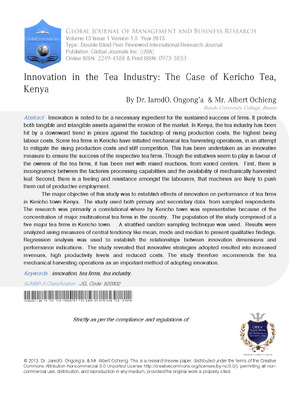 Innovation in the Tea Industry: The Case of Kericho Tea, Kenya