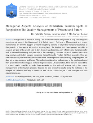 Managerial Aspects Analysis of Bandarban Tourism Spots of Bangladesh: The Quality Managements of Present and Future