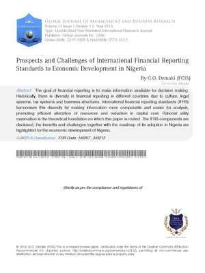 Prospects and Challenges of International Financial Reporting Standards to Economic Development in Nigeria