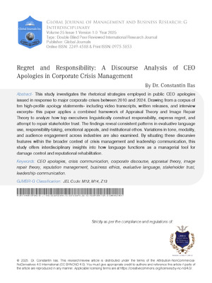 Regret and Responsibility: A Discourse Analysis of CEO Apologies in Corporate Crisis Management
