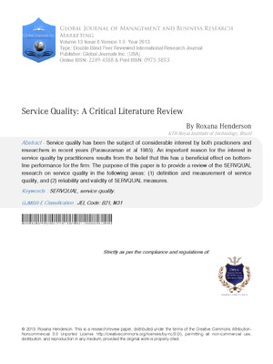 Service Quality: A Critical Literature Review