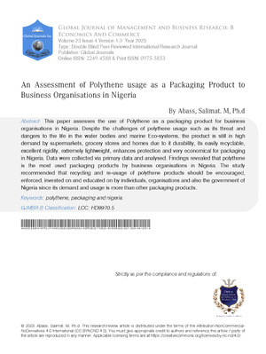 An Assessment of Polythene usage as a Packaging Product to Business Organisations in Nigeria