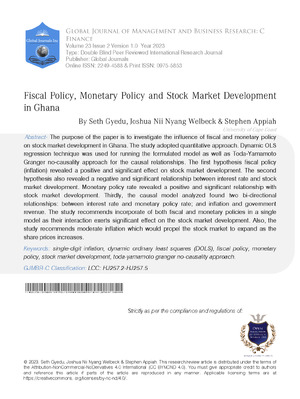 Fiscal Policy, Monetary Policy and Stock Market Development in Ghana