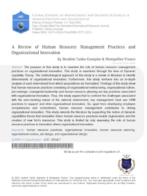 A Review of Human Resource Management Practices and Organizational Innovation