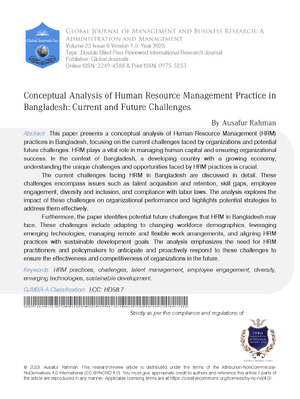 Conceptual Analysis of Human Resource Management Practice in Bangladesh: Current and Future Challenges.